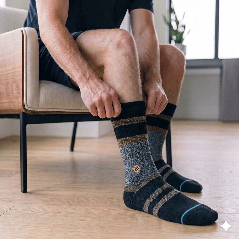 Stance Staggered Crew Socks Mens Medium Washed Black New Butter Blend Infiknit